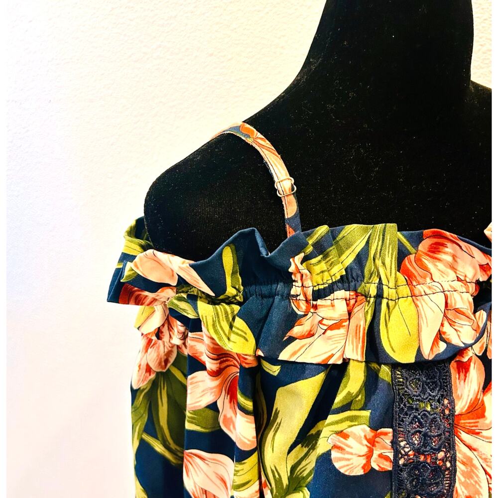 Blu Pepper Cold Shoulder Floral Dress Size M Tropical Off Shoulder Dress - Picture 8 of 17